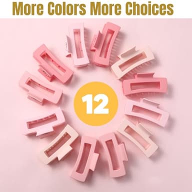 12 Pcs Pink Large Square Hair Claw Clips for Women, 4.3-Inch Matte Rectangle Claw, Strong Hold Non-slip Hair Clips for Thick & Thin Hair - Image 4