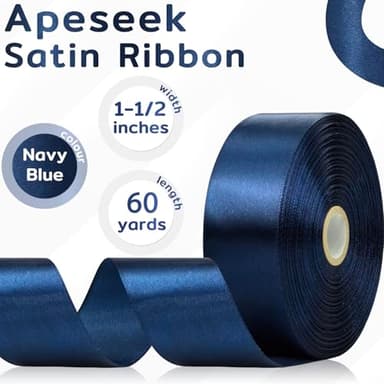 Apeseek 60 Yards Navy Blue Ribbon 1-1/2 Inch, Solid Dark Blue Satin Ribbon for Gift Wrapping, Crafts, Flower Bouquet, Wedding, Baby Shower, Festival, Christmas, Halloween - Image 2