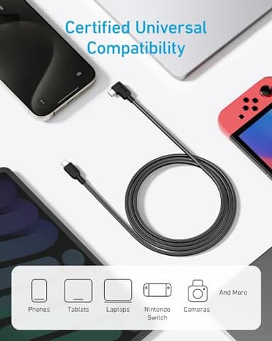 Anker USB C to USB C Right Angle Cable, 240W 90 Degree Type-C Braided Charging Cord for iPhone 17 Series and More (2Pack 6FT Black) - Image 5