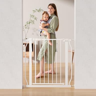 ELEVON Baby Gate for Stairs Doorways, Safety Pet Gate with Auto-Close/Hold-Open Features, Fits Openings 29.1” to 33.8”, 30” Tall, Easy Pressure Mounted Walk Through Baby Dog Gate, White - Image 1