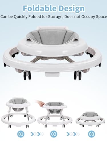 Baby Walker with Wheels: Adjustable Height & Foldable Design, Mute Wheels & Anti-Rollover Feature, Includes Footrest, Perfect for Boys & Girls 6-18 Months - Image 2