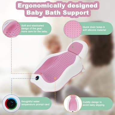 babove Baby Bath Support | Newborn Bathtub,Ergonomically Designed with Thermometer Collapsible Baby Bathtub Baby Bather, Baby tubs for Baby tubs for Newborn Essentials Must Haves (Pink) - Image 4