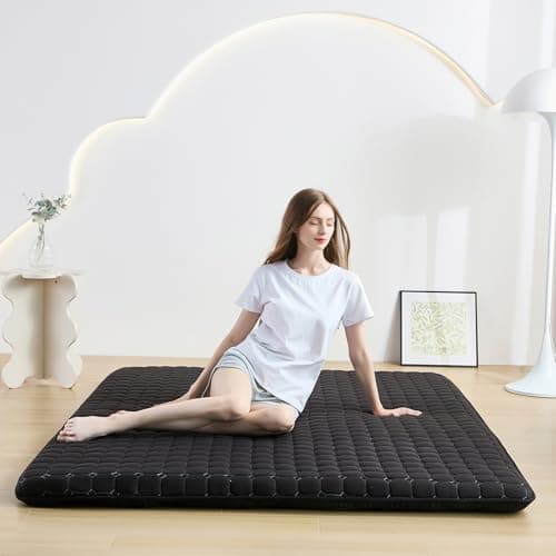 Zelladorra Japanese Floor Mattress Queen, Anti-Slip Japanese Futon Foldable Tatami Mat for Guests, Black - Image 1