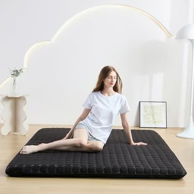 Zelladorra Japanese Floor Mattress Queen, Anti-Slip Japanese Futon Foldable Tatami Mat for Guests, Black - Image 1
