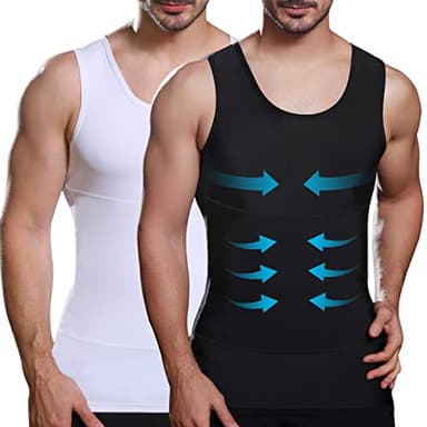 Lgtfy Mens Slimming Body Shaper Vest, Gynecomastia Compression Shirts, Tummy Control Undershirts - Change in Seconds Black/White - Image 1