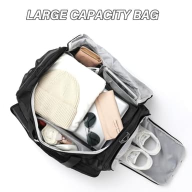 MAXTOP Large Gym Bag for Men Women with Shoe Compartment Wet Dry Separation Black Carry on Duffle Bag for Travel Sports Yoga Fitness Weekend Outdoor Activities - Image 3