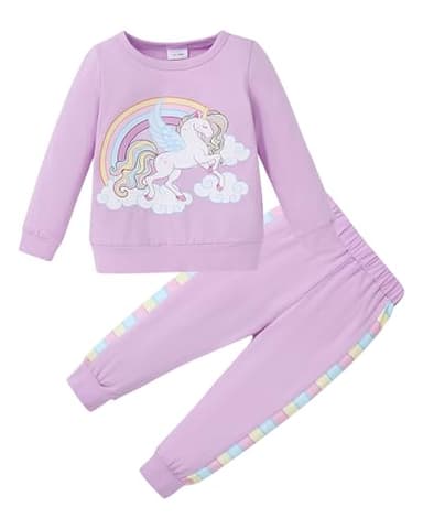 YALLET Toddler Girls Clothes Baby Girl Fall Outfits Long Sleeve Sweatshirt Pants Sets Winter Sweatsuit Clothing for Girl 2-3T Unicorn-Purple - Image 1