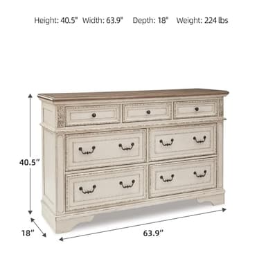 Signature Design by Ashley Realyn | French Country 7-Drawer Two-Tone Dresser – Fully Assembled, Decorative Corbels, Chipped White with Distressed Wood Top - Image 3