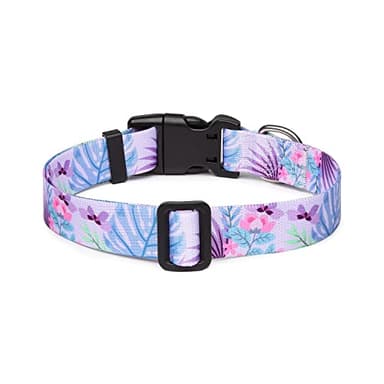 Suredoo Adjustable Dog Collar with Patterns, Ultra Comfy Soft Nylon Breathable Pet Collar for Small Medium Large Dogs (S, Purple Flower) - Image 2