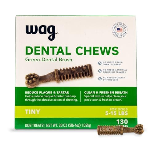 Amazon Brand - Wag Dental Dog Treats to Help Clean Teeth & Freshen Breath Tiny, 2.25 pounds, Unflavored - 130 Count, Pack of 1 - Image 1