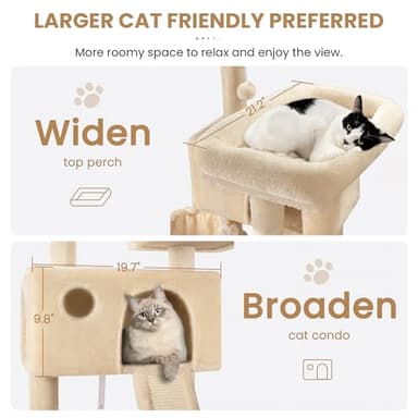 SHA CERLIN 65in Larger Cat Tree Tower Condo for Indoor Kitties/Multi-Level Furniture Activity Center with Wide Base/Cozy Plush Cat Perches/Baskets/Sisal Scratching Posts and Hammock/Beige - Image 3