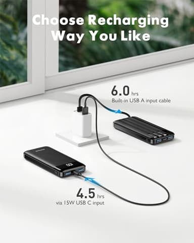 charmast Portable Charger with Built in Cables, Power Bank with Cords Wires, Slim 10000mAh Travel Battery Pack 6 Outputs 3 Inputs 3A Fast Charging for Samsung Google Pixel LG Moto iPhone iPad - Image 5