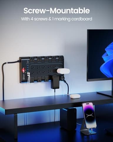 Extension Cord 10 Ft, SUPERDANNY Power Strip Surge Protector with 6 USB Charging Ports and 22 AC Outlets, 1875W/15A, 2100 Joules, Flat Plug Power Outlet for Home, Office, Dorm, Gaming Room, Black - Image 7