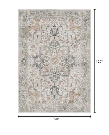 GENIMO 8x10 Area Rugs for Living Room, Machine Washable Non Slip Vintage Rugs, Low Pile Lightweight Chenille Print Rug for Bedroom, Dining Room, Home Office, Light Taupe Brown - Image 2