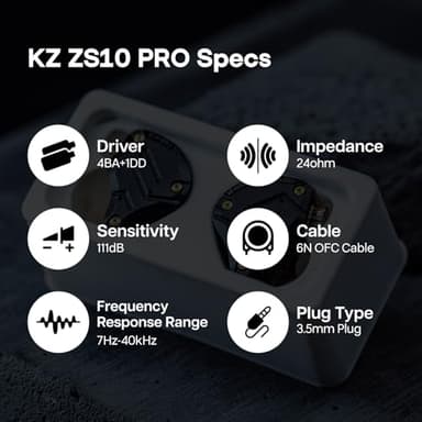 Linsoul KZ ZS10 Pro, 4BA+1DD 5 Driver in Ear Monitor, HiFi Wired Earbuds, Gaming Earbuds, Hybrid IEM Earphones with Stainless Steel Faceplate, Detachable Cable for Musician(Without Mic, Dark Black) - Image 7