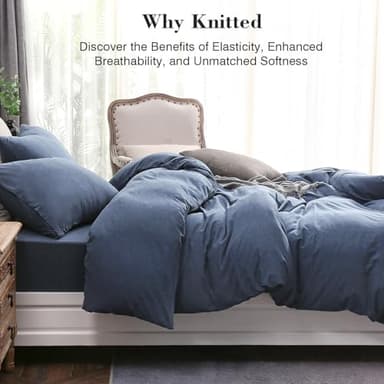 PURE ERA Jersey Knit Duvet Cover Set 100% T-Shirt Cotton Super Soft Comfy 2pc Bedding Set with Zipper Closure (Heather Navy Blue,Twin) - Image 3