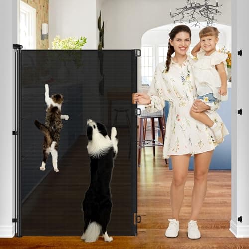 55" Extra Tall Cat Gate for Stairs - No Jump, 55" Wide Retractable Baby Gates Outdoor Retractable Gate Indoor Mesh Baby Gate Retractable Pet Gate, Extra Tall Pet Gate Tall Dog Gates for Doorways/Black - Image 1