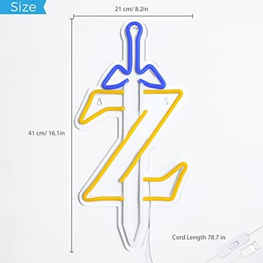 JOSEBRU Zelda Neon Sign, Silicone & Acrylic 8.2x16.1 inches, Sword Z LED Light for Gaming Room Decor, Wall Mount Indoor USB Powered - Image 2