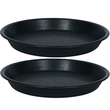 MSKIAUO 2 Pack of 18 19 inch Plant Saucer, Large Deep Plastic Flower Planter Saucers and Drip Trays for Indoors Outdoors, Heavy Durable Plant Plate Water Catcher, Tray for Planter 15-19" (18", Black) - Image 1