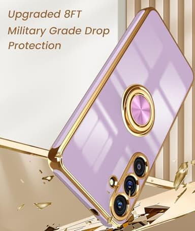 Dretal for Samsung Galaxy 25 Plus 5G Case, Screen Protector, 360° Rotatable Ring Holder Magnetic Kickstand,Plated Gold Edge Slim Soft TPU Protective Phone Case Cover for Galaxy 25+ (Purple) - Image 7