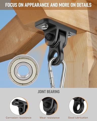 Heavy Duty Porch Swing Hangers Kit, with Screws Bolts for Wooden Sets Playground Porch Patio Yoga Seat Indoor Outdoor Hanging Snap Hooks (4 Pack Black) - Image 3