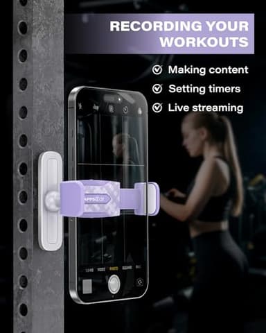 APPS2Car Gym Magnetic Phone Holder, 360 Adjustable, Compatible with 4.7-6.5" Smartphones, Alloy Base and Joint, Gym Accessories for Women, Purple - Image 2