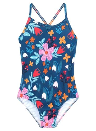 Girls Bathing Suits Green Floral One Piece UPF 50+ Sun Protection Swimwear Summer Quick Dry Beach Swim Suit for Kids Girl 5t 4t Swimsuit - Image 1