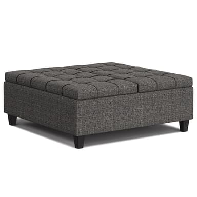SIMPLIHOME Harrison 40 inch Wide Transitional Square Large Coffee Table Storage Ottoman in Ebony Polyester Tweed, Assembled, for The Living Room and Bedroom - Image 7