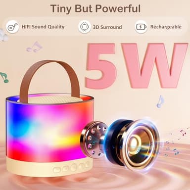 Mini Karaoke Machine for Adults Kids, Portable Bluetooth Karaoke Speaker with 3.5" Full-Range Speaker and Colorful LED Lights, Support USB/TF Card/AUX (Beige-1Mic) - Image 2