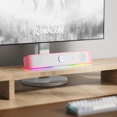 Redragon GS560 RGB Desktop Soundbar, 2.0 Channel Computer Speaker with Dynamic Lighting Bar Audio-Light Sync/Display, Touch-Control Backlit with Volume Knob, USB Powered w/ 3.5mm Cable, Pink - Image 7