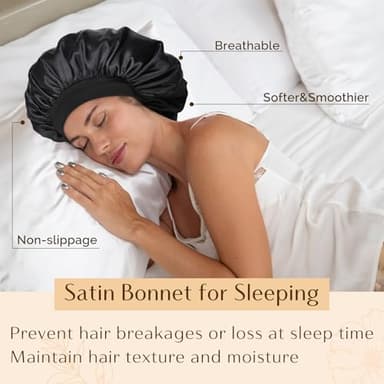 YANIBEST Silk Bonnet for Men Women Hair Bonnet for Sleeping Double Layer Satin Bonnets for Black Women Curly Hair Sleep Cap,Black - Image 4