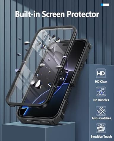 FNTCASE for iPhone 16 Pro-Max Case: Military Grade Drop Proof Protection Mobile Cover with Kickstand | Matte Textured Rugged Shockproof TPU | Protective Sturdy Phone Case - 6.9 inch Black - Image 5