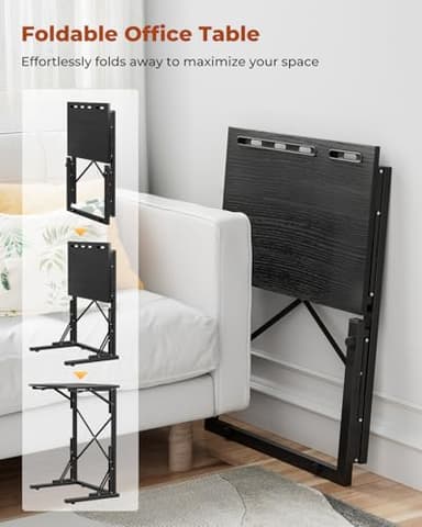 Evermagin 21''Wx28''H Folding TV Tray for Eating, Small Foldable C-Shaped Tray Table with Tablet and Phone Slots, Slide Under Couch Side Table for Recliner, Living Room, Bedroom, Black - Image 4