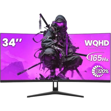 CRUA 34 Inch Curved Gaming Monitor, 21:9 WQHD 3440x1440 165Hz/144Hz 1500R Ultrawide Computer Monitor Support Freesync, PIP/PBP, 120% sRGB, HDMI 2.0 & DP 1.4, Wall Mountable/Tilt Adjustable-Black - Image 2