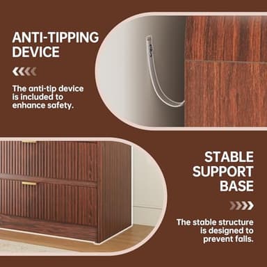 FURSUN Fluted 6 Drawers Dresser for Bedroom, 54" Wide Wooden Dresser with Metal Handle, Curved Profile Design, Modern Storage Organizer for Bedroom, Hallway (Walnut) - Image 4