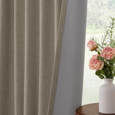 INOVADAY 100% Blackout Curtains for Bedroom, Black Out Curtains 90 Inch Long, Clip Rings Linen Blackout Drapes, Thermal Insulated Room Darkening for Living Room, 2 Panels - Fauxlinen,W50xL90 - Image 6
