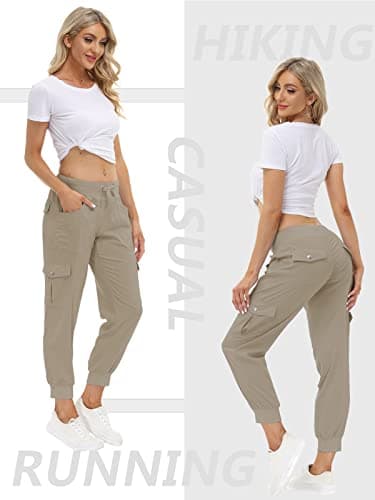 MoFiz Women's Cargo Pants Hiking Joggers Summer Lightweight Quick Dry Athletic Outdoor Sports Sweatpants Travel Casual Button Pockets Khaki XL - Image 3