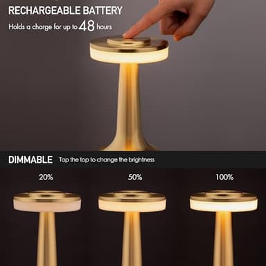 O’Bright Portable LED Table Lamp with Touch Sensor, 3-Levels Brightness, Rechargeable Battery Up to 48 Hours Usage, Night Light for Kids Nursery, Nightstand Lamp, Bedside Lamp (Gold) - Image 4
