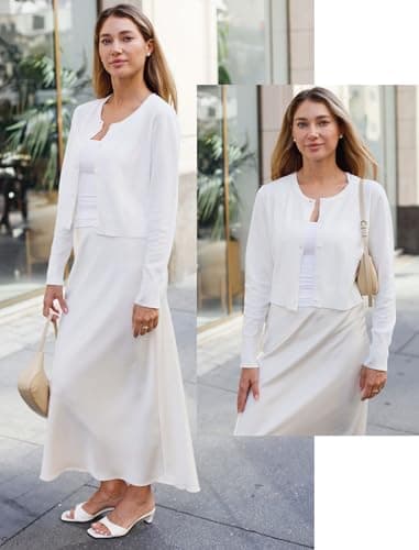 Newshows White Cardigan for Women Fall Lightweight 2025 Long Sleeve Crew Neck Button Down Knit Business Bolero Shrug Sweaters Cropped Clothes(White, Small) - Image 5
