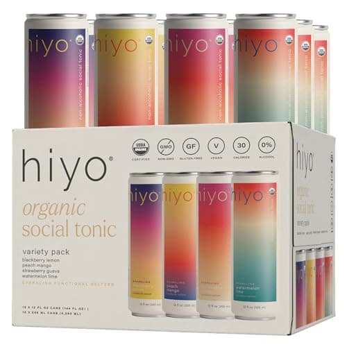 Hiyo Organic Social Tonic – Variety Pack, 12 Pack - N.A. Functional Seltzer, Sparkling Water Crafted with Organic Adaptogens, Nootropics & Botanicals - Image 1