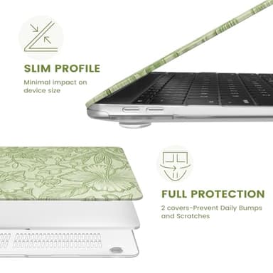 iCasso Compatible with MacBook Air 13 inch Case 2020-2018 Release A2337 M1 A2179 A1932, Texture Leather Plastic Hard Shell Case + Keyboard Cover + Screen Protector, Green Embossed Floral - Image 4