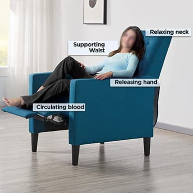 Yaheetech Fabric Recliner Chair Mid-Century Modern Recliner Adjustable Single Recliner Sofa with Thicker Seat Cushion Tufted Upholstered Sofa with Pocket Spring for Living Room Bedroom Blue - Image 6