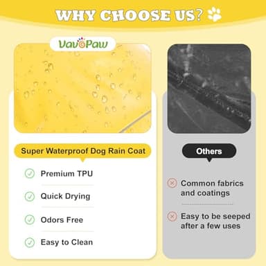 VavoPaw Dog Raincoat for Large Medium Small Dogs, Adjustable Dog Rain Jacket with Clear Hood, Dog Poncho with Magic Tape and Reflective Strips, Yellow, XL - Image 2