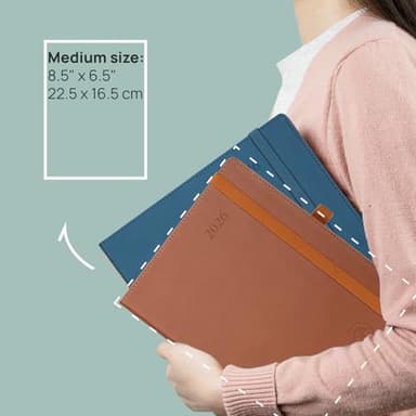 POPRUN Monthly Planner 2025-2026 (Medium- 6.5'' x 8.5'' Soft Cover), 18-Month Calendar Book (Jul.2025-Dec.2026), Calendar Planner with Monthly Tabs & Pocket, 100 GSM Paper - Brown - Image 2