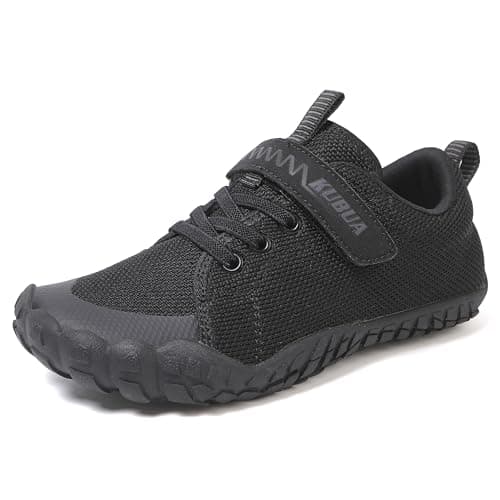 KUBUA Kids Barefoot Shoes Boys Girls Minimalist Sneakers Naturally Splay Shoes for Sports Running Walking Tennis Athletic Gym B Black 3.5 Big Kid - Image 1