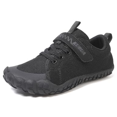 KUBUA Kids Barefoot Shoes Boys Girls Minimalist Sneakers Naturally Splay Shoes for Sports Running Walking Tennis Athletic Gym B Black 3.5 Big Kid - Image 1