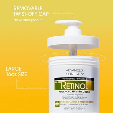 Advanced Clinicals Retinol Body Lotion & Face Moisturizer | Visible Anti Aging Skin Care Retinol Body Cream For Women & Men Targets Look Of Fine Lines, Wrinkles, & Crepe Looking Dry Skin, 16 Ounce - Image 2