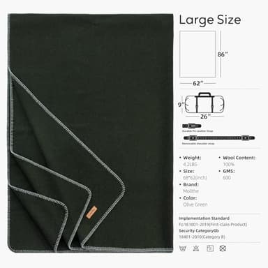 Molithe 100% Wool Blanket, 62" x 86", Warm, Thick, Washable, Military Wool Blanket, Great for Camping, Outdoors, Sporting Events, Survival Kits - Image 4