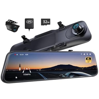 Pelsee P12 Pro 4K Mirror Dash Cam, 12'' Rear View Mirror Camera Smart Driving Assistant w/ADAS and BSD,2160P Front and 1080P Rear Camera,Voice Control,Night Vision,Parking Monitoring, 32G Memory Card - Image 1