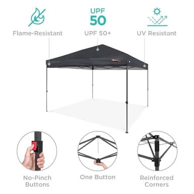 Best Choice Products 10x10ft 1-Person Setup Pop Up Canopy Tent Instant Portable Shelter w/ 1-Button Push, Case, 4 Weight Bags - Gray - Image 4